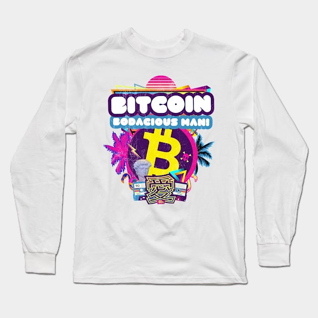 Bodacious Bitcoin Trader Crypto Asset BTC Investor 80s Retro Long Sleeve T-Shirt by MapYourWorld